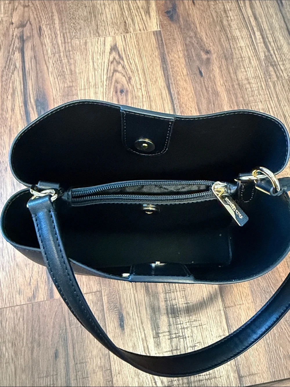 Michael Kors Black Saffiano Leather Shoulder Bag with Gold Logo